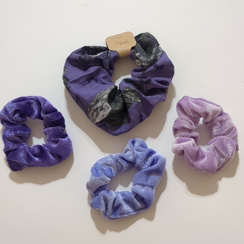 Scrunchies (4) 1 Jack hair Scrunchie  Night before Christmas 3 velvet scrunchies